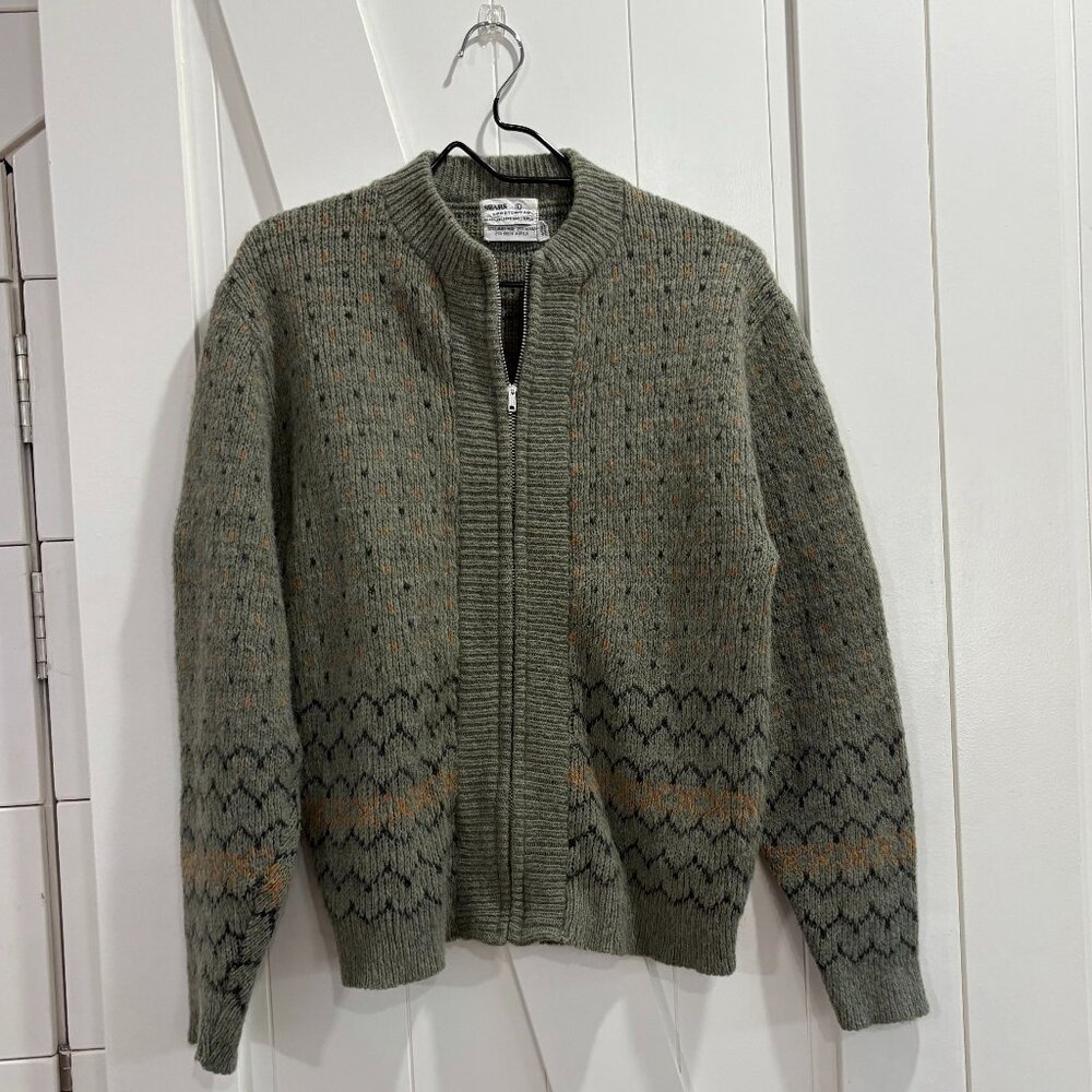SEARS Sportswear Wool Mix Olive Green with Dots Knit Jacket